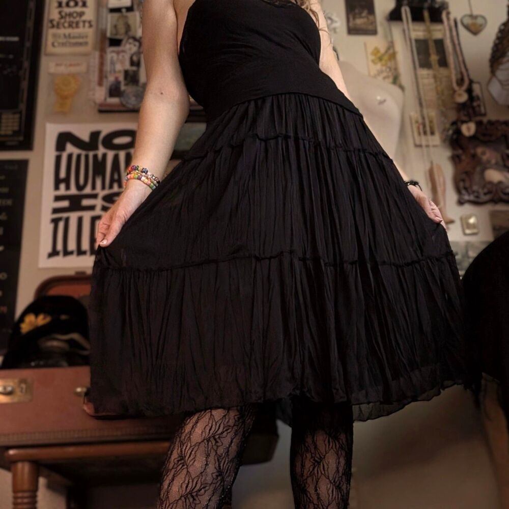 Vintage Mesh Tiered Midi Skirt Women's Small/Medium Black